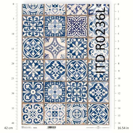 Ριζόχαρτο ITD R0236L A3 – Μπλε Πλακάκια για Decoupage | Xeirokamoto