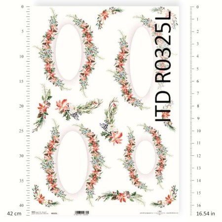 Ριζόχαρτο A3 – Λουλουδένια Οβάλ Στεφάνια για Decoupage | ITD | Xeirokamoto