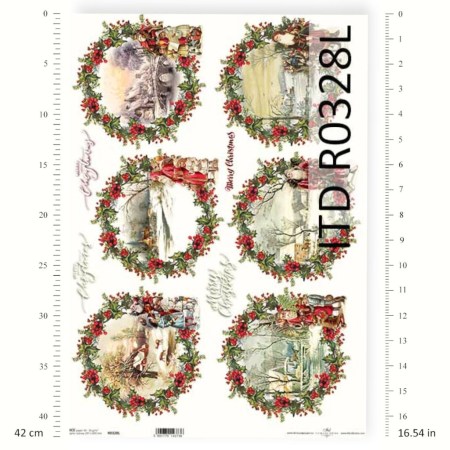 Ριζόχαρτο A3 – Vintage Χριστουγεννιάτικες Σκηνές με Στεφάνια | ITD | Xeirokamoto