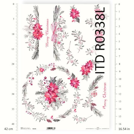 Ριζόχαρτο A3 – Χριστουγεννιάτικες Ποϊνσέτιες & Φυτά για Decoupage | ITD | Xeirokamoto