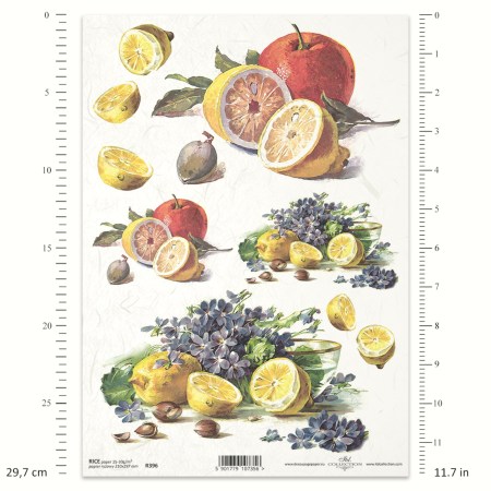 Ριζόχαρτο A4 – Λεμόνια & Λουλούδια για Decoupage | ITD | Xeirokamoto