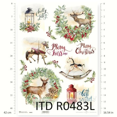 Ριζόχαρτο A3 – Χριστουγεννιάτικες Συνθέσεις με Ελάφια & Στεφάνια | ITD | Xeirokamoto