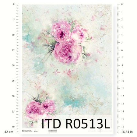 Ριζόχαρτο Decoupage A3 – Ακουαρέλα με Τριαντάφυλλα σε Παλέτα Ροζ & Τιρκουάζ ITD