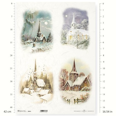 Ριζόχαρτο A3 – Χιονισμένα Εκκλησάκια σε Χριστουγεννιάτικο Τοπίο | ITD | Xeirokamoto