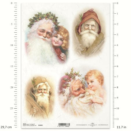 Ριζόχαρτο A4 – Vintage Άγιος Βασίλης & Παιδιά για Decoupage | ITD | Xeirokamoto
