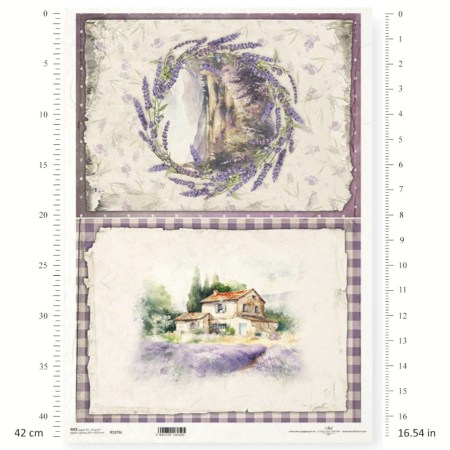 Ριζόχαρτο A3 – Στεφάνι & Τοπίο με Λεβάντα σε Καρό Φόντο | ITD | Xeirokamoto