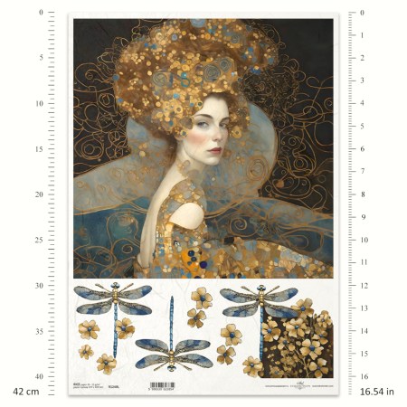 Ριζόχαρτο A3 – Πορτρέτο & Λιβελούλες σε Στυλ Klimt για Decoupage | ITD | Xeirokamoto