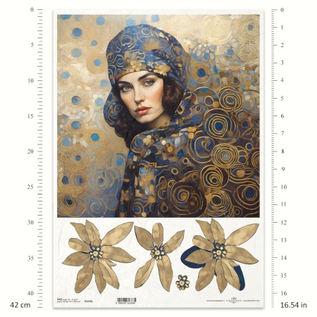 Ριζόχαρτο A3 – Μοντέρνο Γυναικείο Πορτρέτο με Χρυσά Μοτίβα για Decoupage | ITD