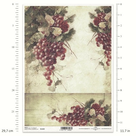 Ριζόχαρτο A4 με Κόκκινα Σταφύλια σε Vintage Φόντο για Decoupage | ITD