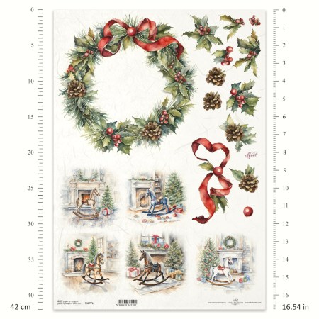 Ριζόχαρτο A3 Χριστουγεννιάτικο Στεφάνι & Αλογάκια | ITD Collection