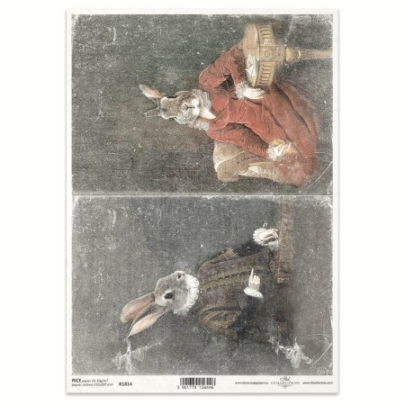 Ριζόχαρτο A4 Decoupage – Αναγεννησιακοί Λαγοί Πορτρέτο ITD R1814