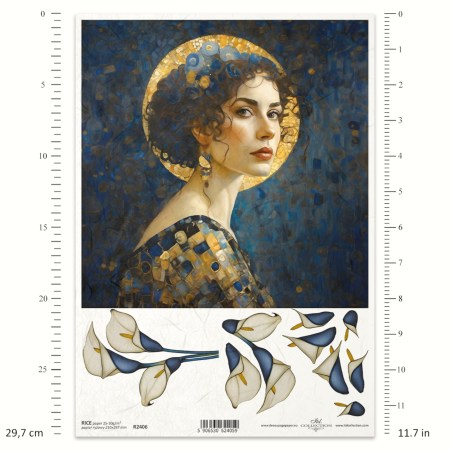 Ριζόχαρτο Decoupage A4 – Γυναίκα με Χρυσό Στεφάνι και Κρίνα σε Στυλ Klimt