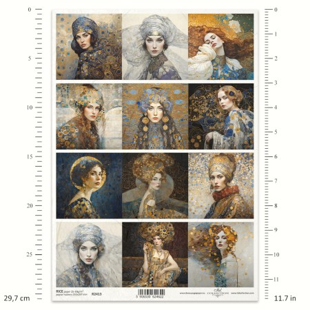Ριζόχαρτο Decoupage A4 – 12 Πορτρέτα Γυναικών σε Στιλ Klimt