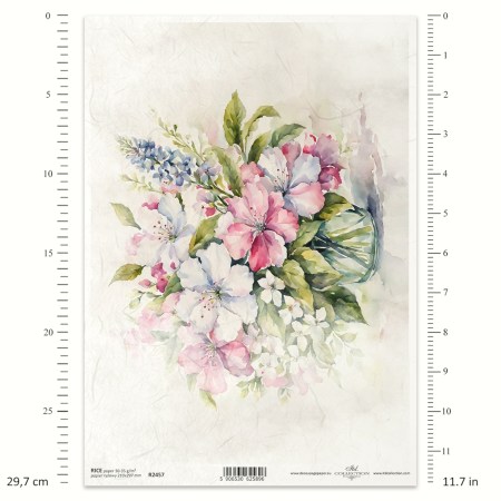 Ριζόχαρτο Decoupage A4 – Ρομαντικό Μπουκέτο με Ροζ & Λευκά Λουλούδια
