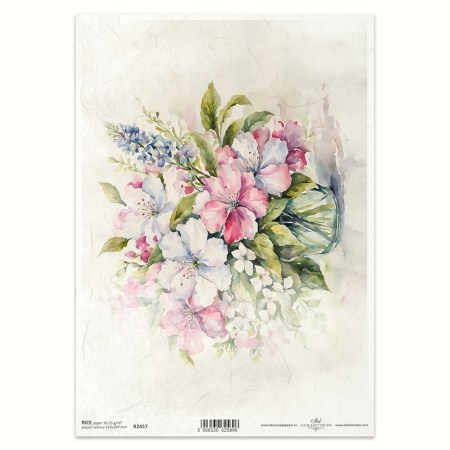 Ριζόχαρτο Decoupage A4 – Ρομαντικό Μπουκέτο με Ροζ & Λευκά Λουλούδια
