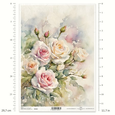 Ριζόχαρτο Decoupage A4 – Ανθοδέσμη Τριαντάφυλλα σε Ακουαρέλα
