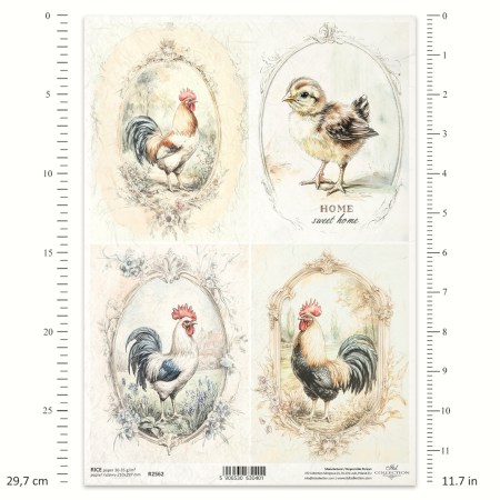 Ριζόχαρτο Decoupage – Vintage Κοκόρια & Κοτοπουλάκι A4