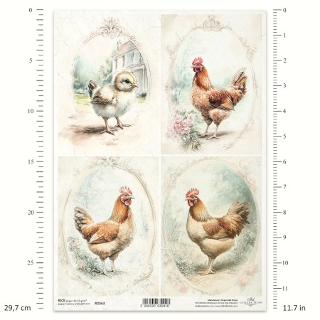 Ριζόχαρτο Decoupage – Vintage Κότες & Κοτοπουλάκι A4
