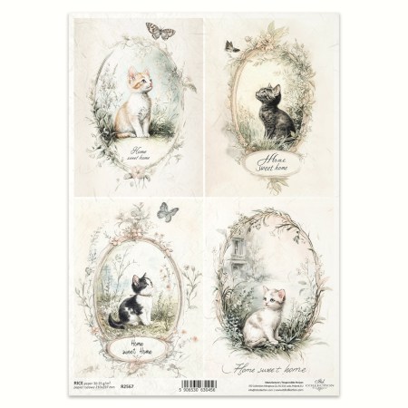 Ριζόχαρτο Decoupage – Γατάκια Vintage “Home Sweet Home” A4