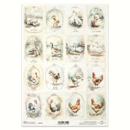Ριζόχαρτο Decoupage A4 – Παπάκια & Κότες σε Ρετρό Κάδρα