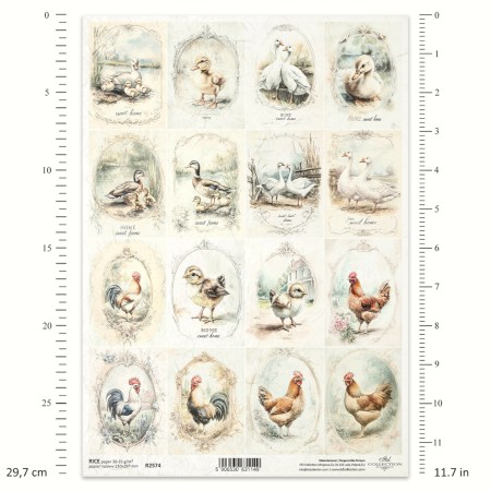 Ριζόχαρτο Decoupage A4 – Παπάκια & Κότες σε Ρετρό Κάδρα