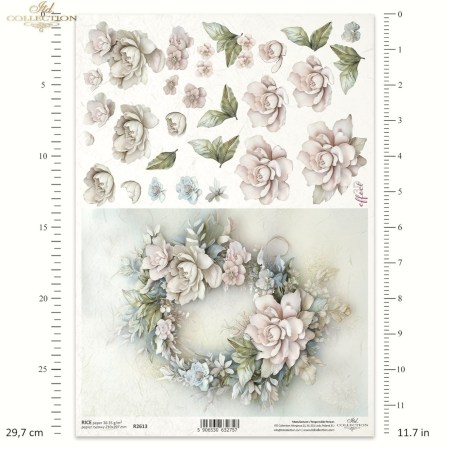 Ριζόχαρτο Decoupage – Παστέλ Στεφάνι με Τριαντάφυλλα & Λεπτομέρειες