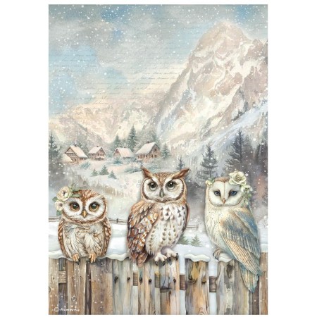 Ριζόχαρτο Stamperia The Owl's House - 3 Owls για decoupage, scrapbooking και χειροτεχνίες.