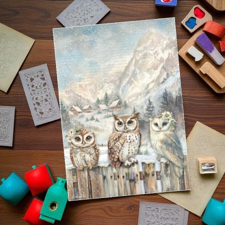 Ριζόχαρτο Stamperia The Owl's House - 3 Owls για decoupage, scrapbooking και χειροτεχνίες.
