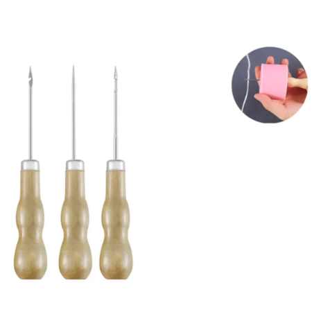 Σετ τριών εργαλείων διάτρησης με ξύλινη λαβή και μεταλλική αιχμή για καλούπια κεριών και φυτίλια