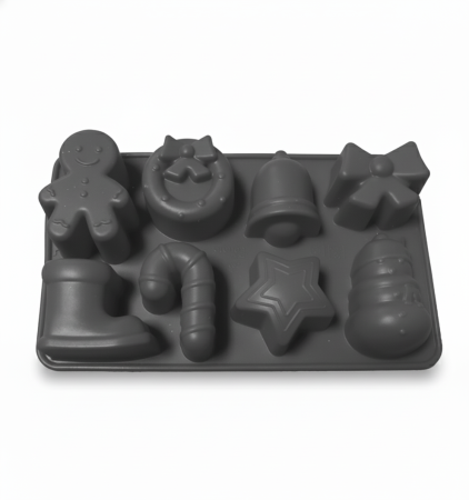 Ανθρακί καλούπι σιλικόνης με χριστουγεννιάτικα σχέδια όπως ανθρωπάκι gingerbread, τάρανδος, αστέρι και χριστουγεννιάτικο δέντρο.