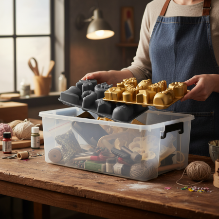 Χρυσό καλούπι σιλικόνης με χριστουγεννιάτικα σχέδια όπως ανθρωπάκι gingerbread, τάρανδος, αστέρι και χριστουγεννιάτικο δέντρο.