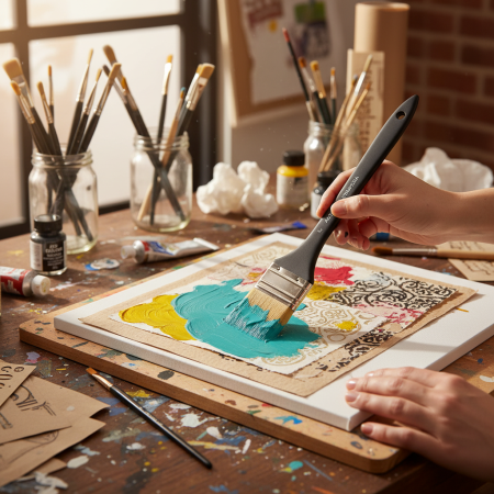 Πλακέ πινέλο Stamperia Art Stories 2 ιντσών (ASTL006) με συνθετικές τρίχες και μαύρη λαβή