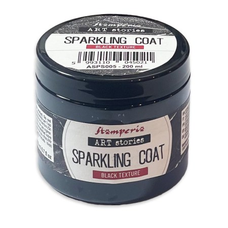 Μαύρη ανάγλυφη πάστα Stamperia Art Stories Sparkling Coat Black Texture σε δοχείο 200ml με ασημένια glitter