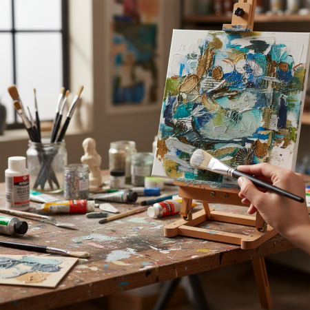 Πινέλο Stamperia Art Stories Standarino μέγεθος 8 με φυσική τρίχα και μαύρη λαβή, σε λευκό φόντο.