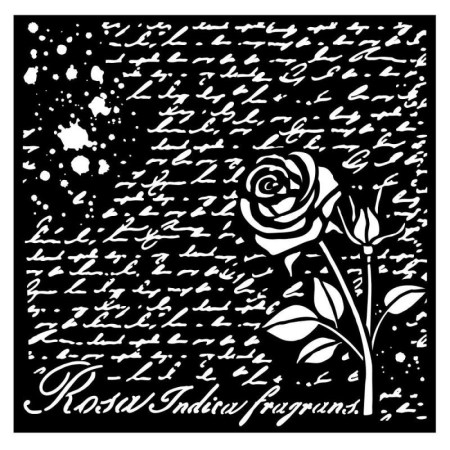 Mix Media Thick Stencil Rose Perfume Rose Manuscript 18x18cm - Stamperia