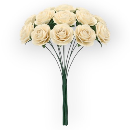 Χάρτινα τριανταφυλλάκια εκρού 15mm σετ 12 τεμαχίων για scrapbooking, μπομπονιέρες και DIY χειροτεχνίες.