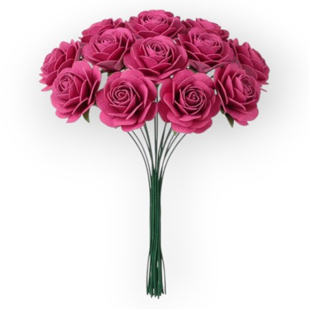 Χάρτινα τριανταφυλλάκια Φούξια 15mm σετ 12 τεμαχίων για scrapbooking, μπομπονιέρες και DIY χειροτεχνίες.