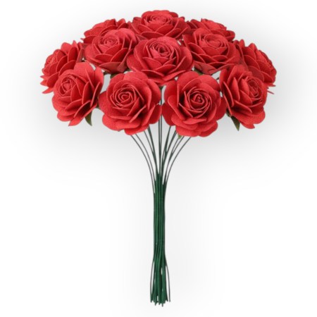 Χάρτινα τριανταφυλλάκια Κόκκινα 15mm σετ 12 τεμαχίων για scrapbooking, μπομπονιέρες και DIY χειροτεχνίες.