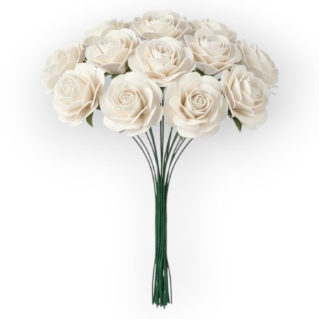 Χάρτινα τριανταφυλλάκια λευκά 15mm σετ 12 τεμαχίων για scrapbooking, μπομπονιέρες και DIY χειροτεχνίες.