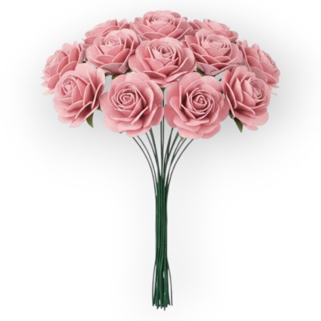 Χάρτινα τριανταφυλλάκια Ροζ 15mm σετ 12 τεμαχίων για scrapbooking, μπομπονιέρες και DIY χειροτεχνίες.