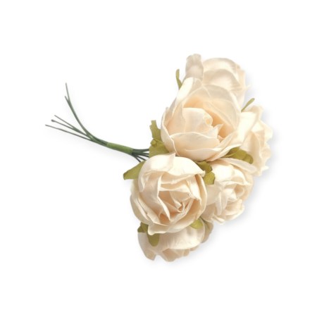 Σετ 6 mini τριανταφυλλάκια σε χρώμα εκρού 3cm για vintage διακόσμηση και DIY χειροτεχνίες.