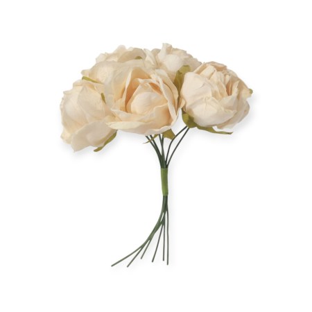 Σετ 6 mini τριανταφυλλάκια σε χρώμα εκρού 3cm για vintage διακόσμηση και DIY χειροτεχνίες.