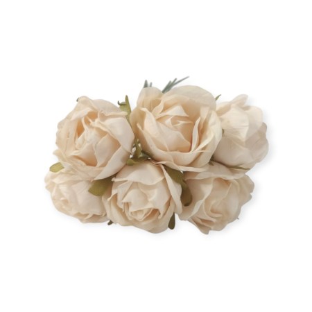 Σετ 6 mini τριανταφυλλάκια σε χρώμα εκρού 3cm για vintage διακόσμηση και DIY χειροτεχνίες.