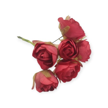 Σετ 6 mini τριανταφυλλάκια σε χρώμα κόκκινο 3cm για vintage διακόσμηση και DIY χειροτεχνίες.