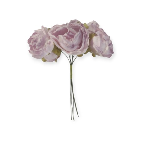 Σετ 6 mini τριανταφυλλάκια σε χρώμα λιλά 3cm για vintage διακόσμηση και DIY χειροτεχνίες.