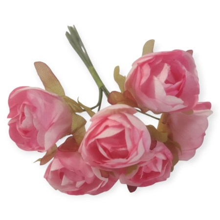 Σετ 6 mini τριανταφυλλάκια σε χρώμα ροζ 3cm για vintage διακόσμηση και DIY χειροτεχνίες.