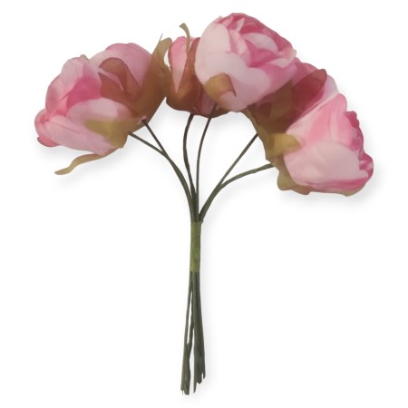 Σετ 6 mini τριανταφυλλάκια σε χρώμα ροζ 3cm για vintage διακόσμηση και DIY χειροτεχνίες.