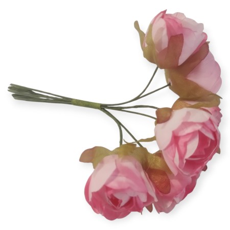 Σετ 6 mini τριανταφυλλάκια σε χρώμα ροζ 3cm για vintage διακόσμηση και DIY χειροτεχνίες.