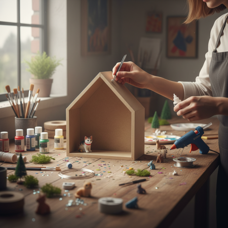 Κενή ξύλινη κατασκευή MDF σε σχήμα σπιτιού με διαστάσεις 28x24.5x6.5cm, έτοιμη για διακόσμηση.