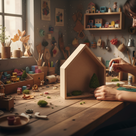 Κενή ξύλινη κατασκευή MDF σε σχήμα σπιτιού με διαστάσεις 28x24.5x6.5cm, έτοιμη για διακόσμηση.